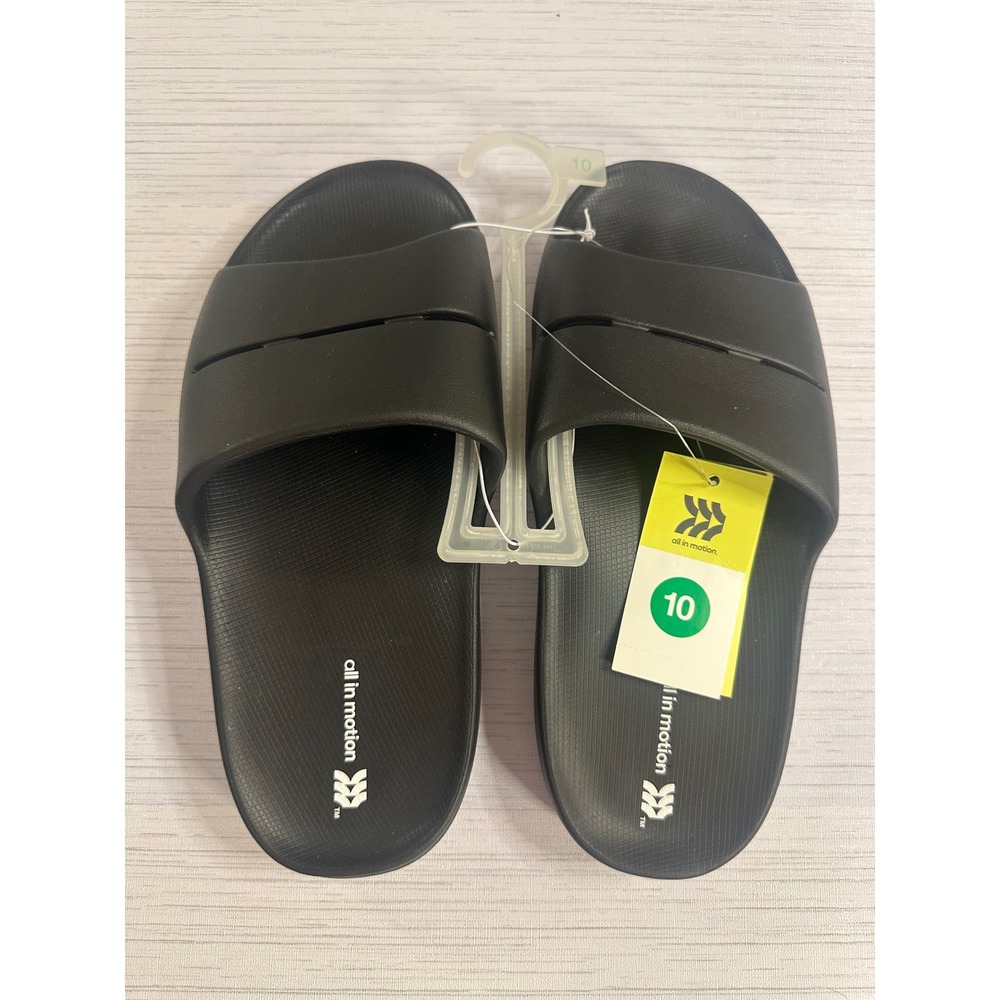 All in Motion Mens Arch Support Slide Sandals Black Size 10 AC358 Arch NEW